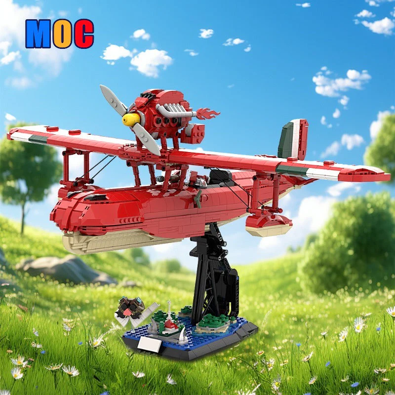 (Gobricks version) 2338pcs MOC Red Pig Aircraft Savoia S21 LEGO Compatible