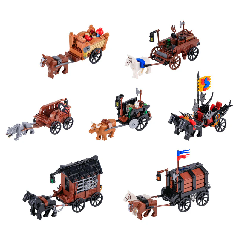 MOC Medieval Military Warhorse Wolves Prison Wagons Oxen War Scene Weapons - Image 2