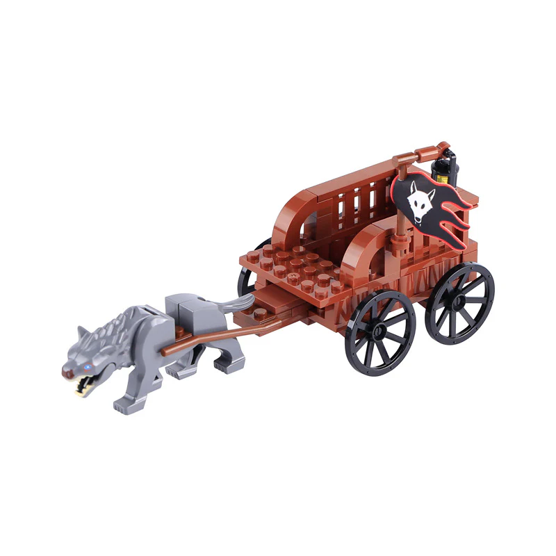 MOC Medieval Military Warhorse Wolves Prison Wagons Oxen War Scene Weapons - Image 4