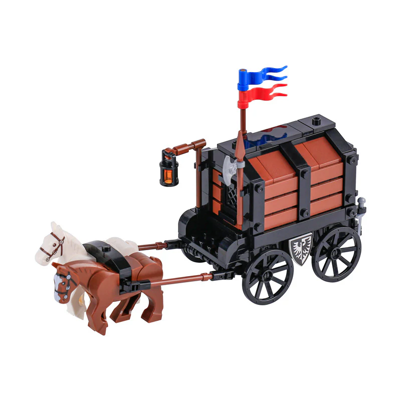 MOC Medieval Military Warhorse Wolves Prison Wagons Oxen War Scene Weapons - Image 5