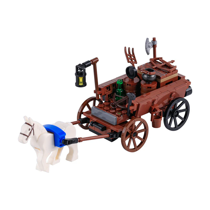 MOC Medieval Military Warhorse Wolves Prison Wagons Oxen War Scene Weapons - Image 7