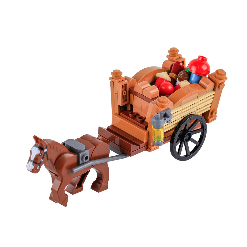 MOC Medieval Military Warhorse Wolves Prison Wagons Oxen War Scene Weapons - Image 8
