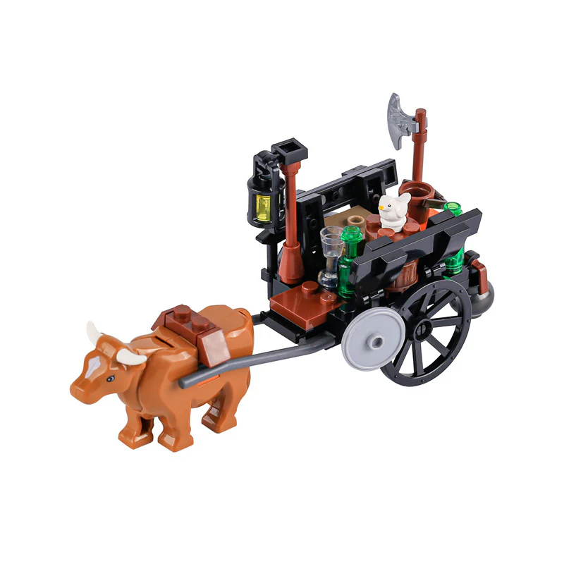 MOC Medieval Military Warhorse Wolves Prison Wagons Oxen War Scene Weapons - Image 9