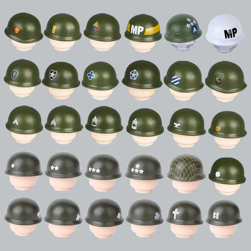 WWII US Army Officer Soldier Minifigure Helmet Weapon 5PCS